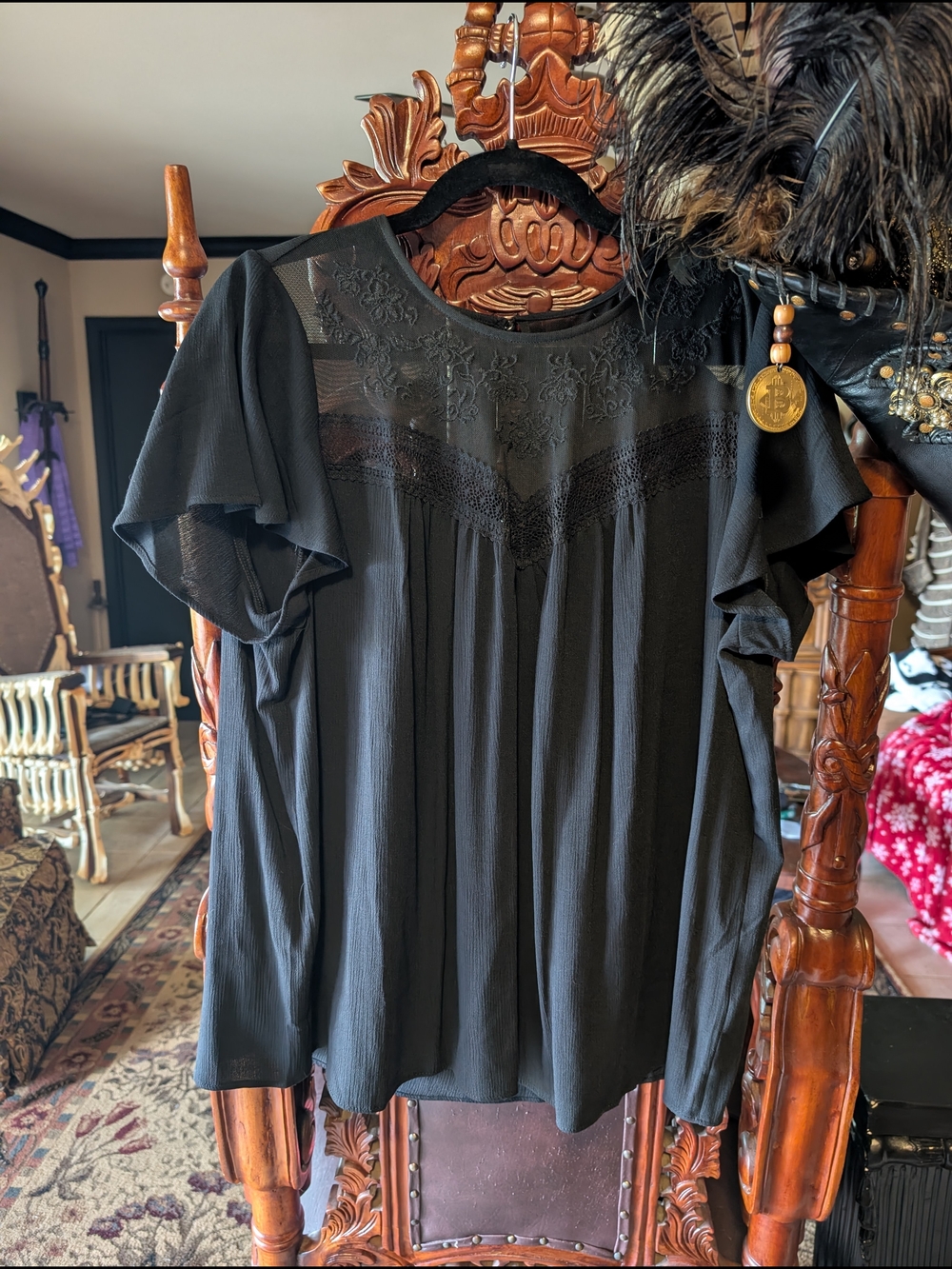 torrid Black Lace Yoke Flutter Sleeve Top